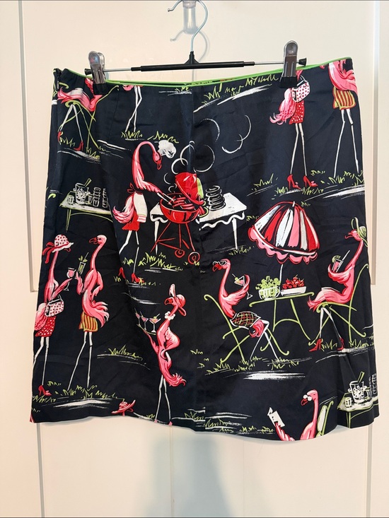 itw by Claude Brown Dresses & Skirts - Vintage 90s Novelty Flamingo BBQ Cookout A-Line Skirt - Black with Pink Print